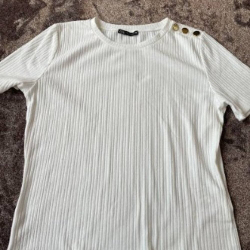 ZARA White Short Sleeve T-Shirt SIZE S 2298/452/250